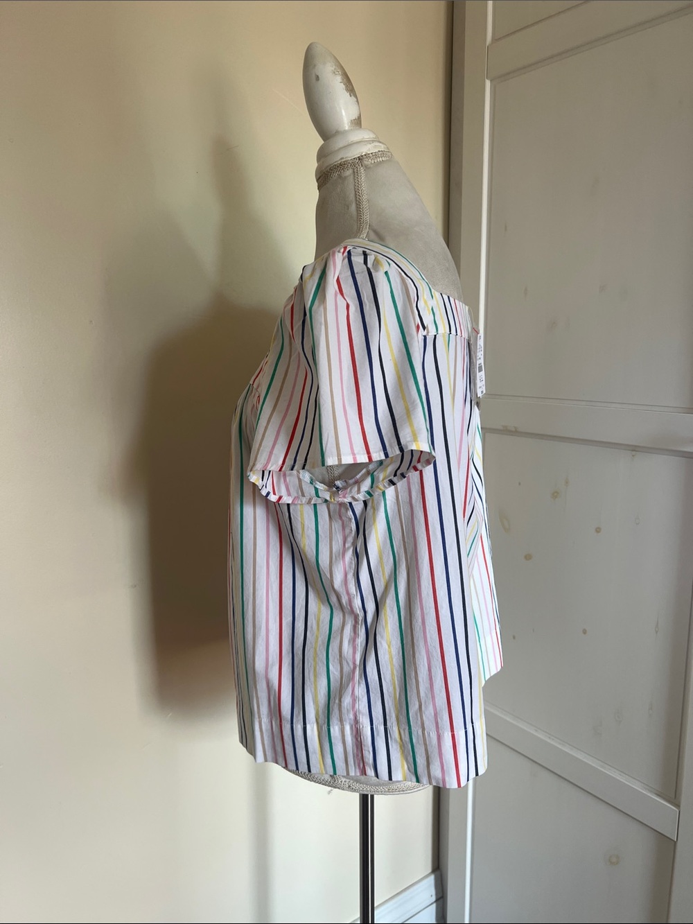 J. Crew Factory Rainbow Multi Color Stripe Square Neck Button Front Top NWT L - Picture 4 of 8